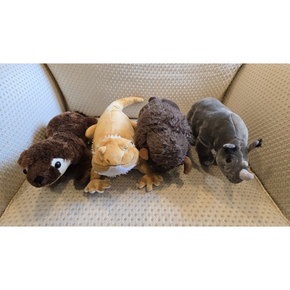 Wildlife Plush Lot 4 Rhino Bison Buffalo Iguana Lizard Otter DolliBu Animals Mix